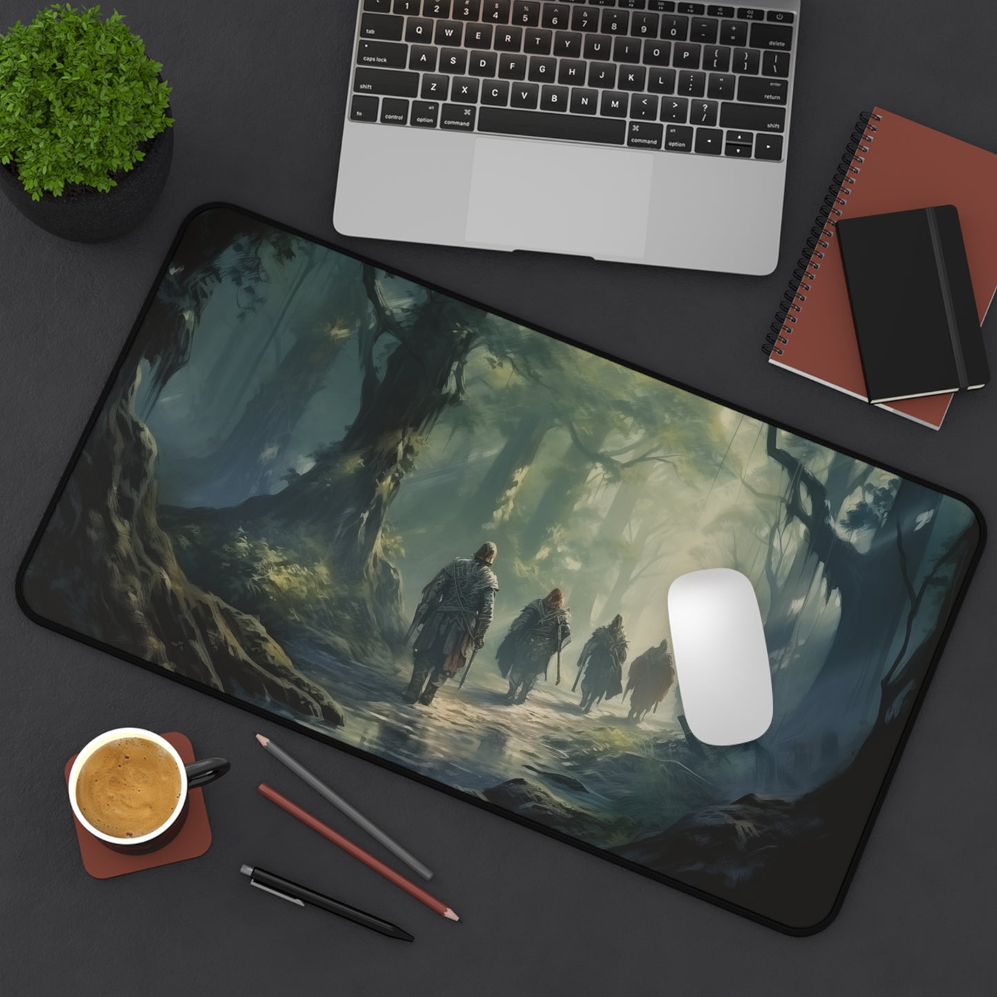 Epic Fantasy Friends Collection - "Entering the Misty Forest" Watercolor Art Work Design - Neoprene Gaming Desk Mat / Cover