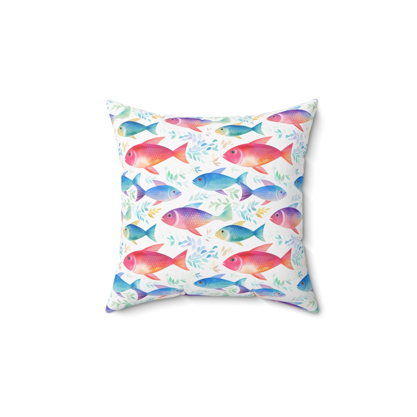 Fishing Enthusiasts Collection - Beautiful "Rainbow Fish" Elegant Watercolor Fish Pattern - Spun Polyester Square Pillow - Gift