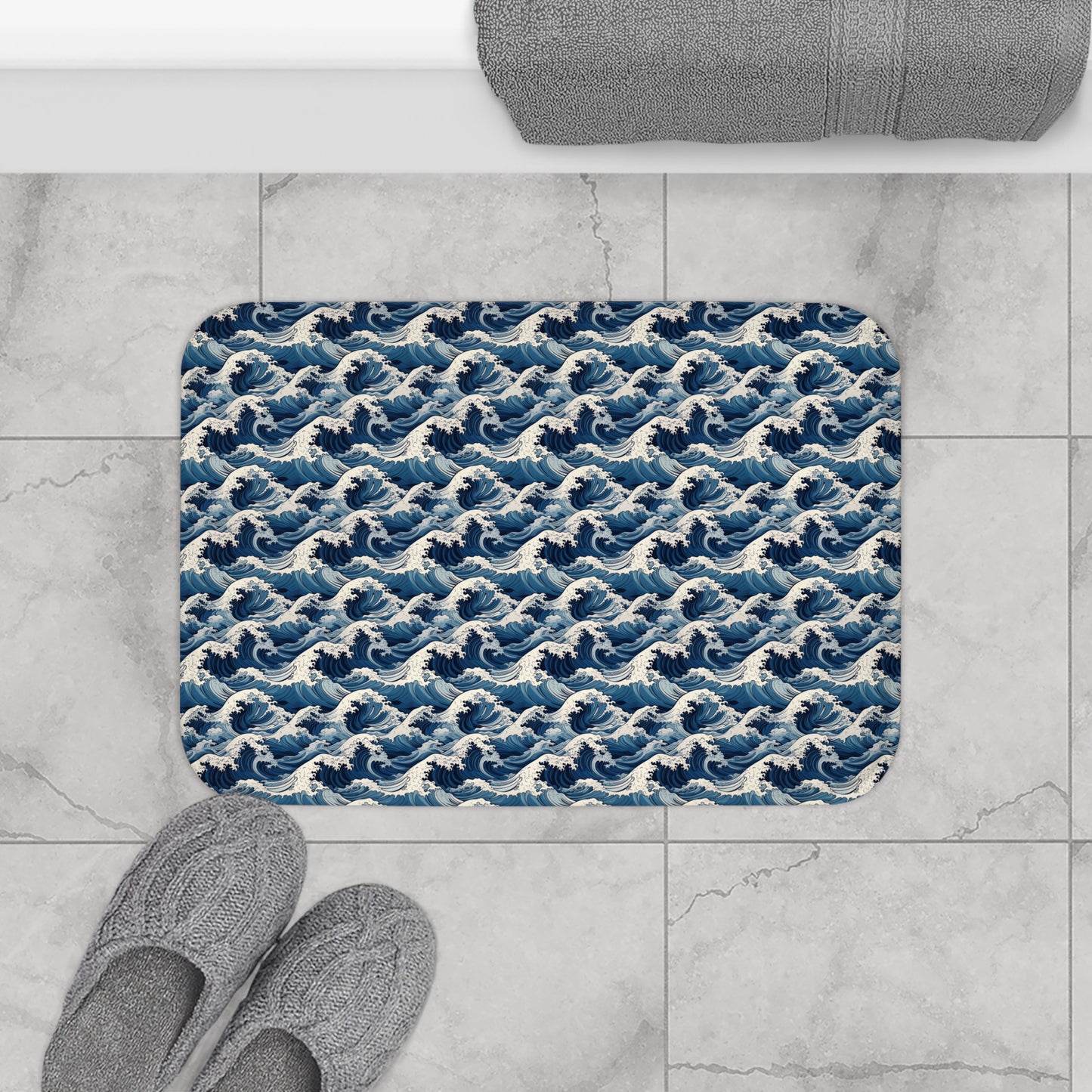 Minimalistic Japanese Wave Style Pattern Bath Mat