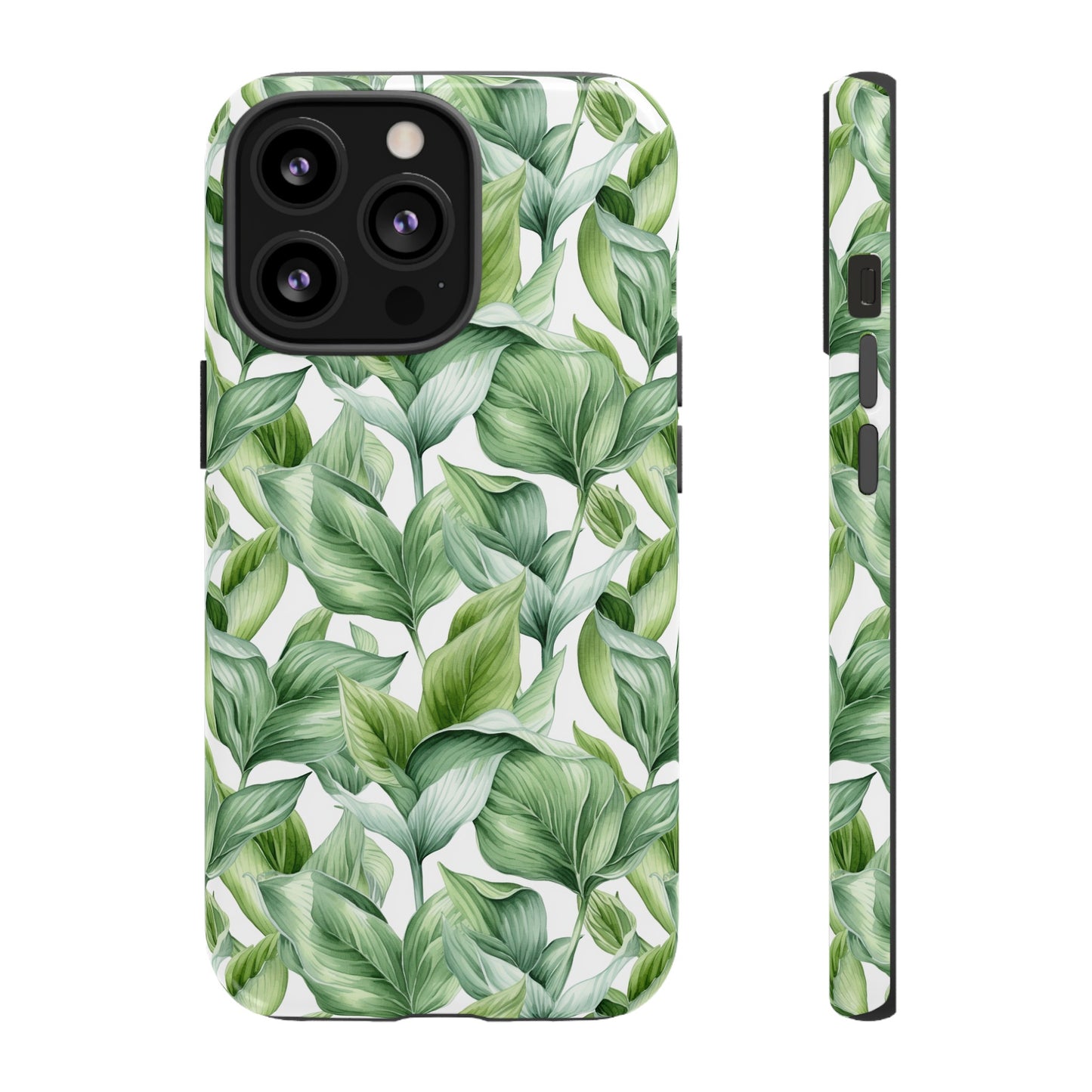 Gardening Lovers Collection - "Hosta (Hosta spp.)" Herbal Watercolor Plants Pattern - iPhone 15, iPhone 14 and iPhone 13 Phone Case