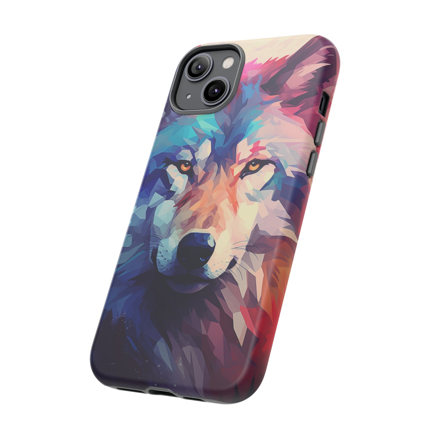 Majestic Wolf Polygon Style Phone Case / Beautiful Color Case - Tough Cases for iPhone 15, iPhone 14 and iPhone 13