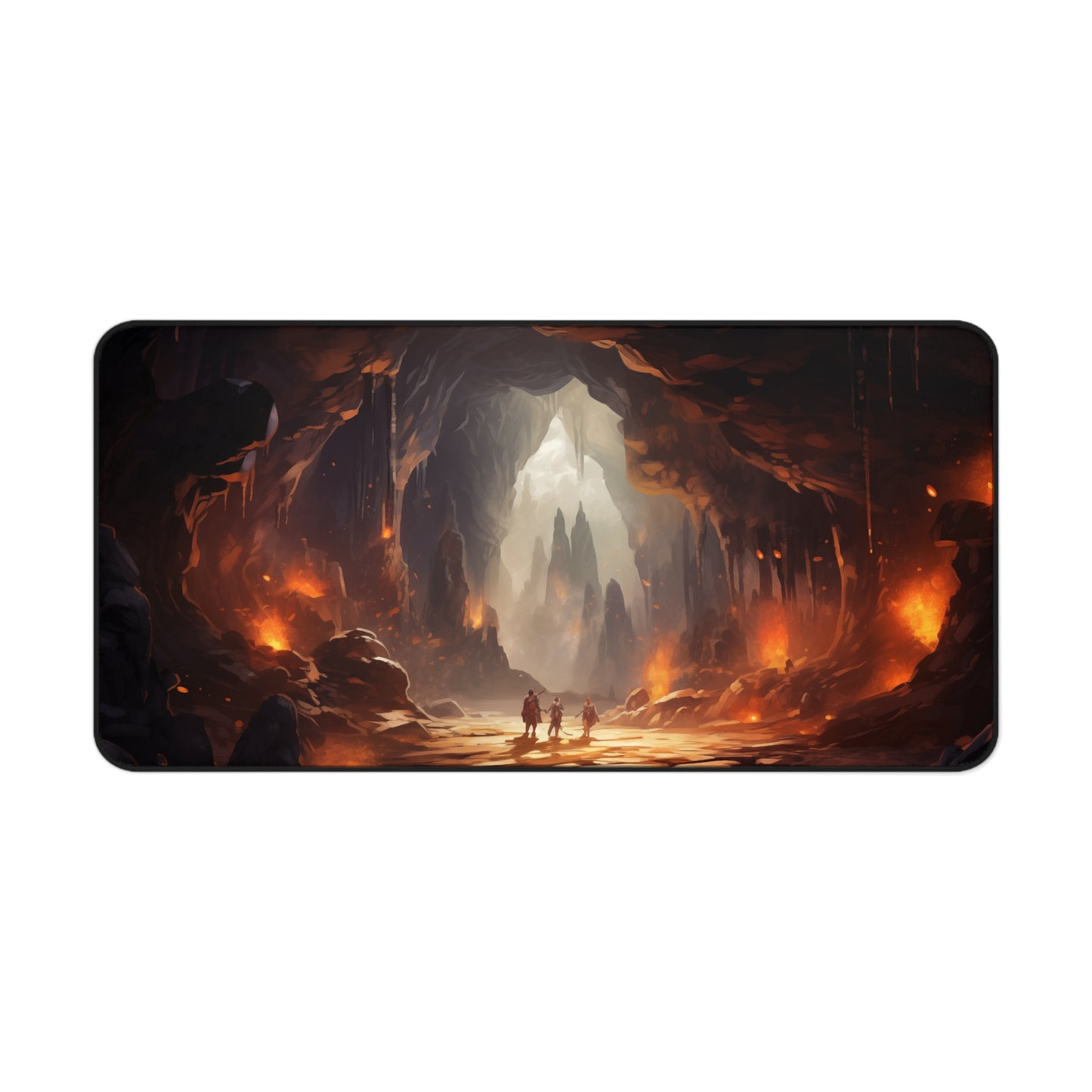 Epic Fantasy Friends Collection - "Leaving Cave of Doom" Watercolor Art Work Design - Neoprene Gaming Desk Mat / Cover