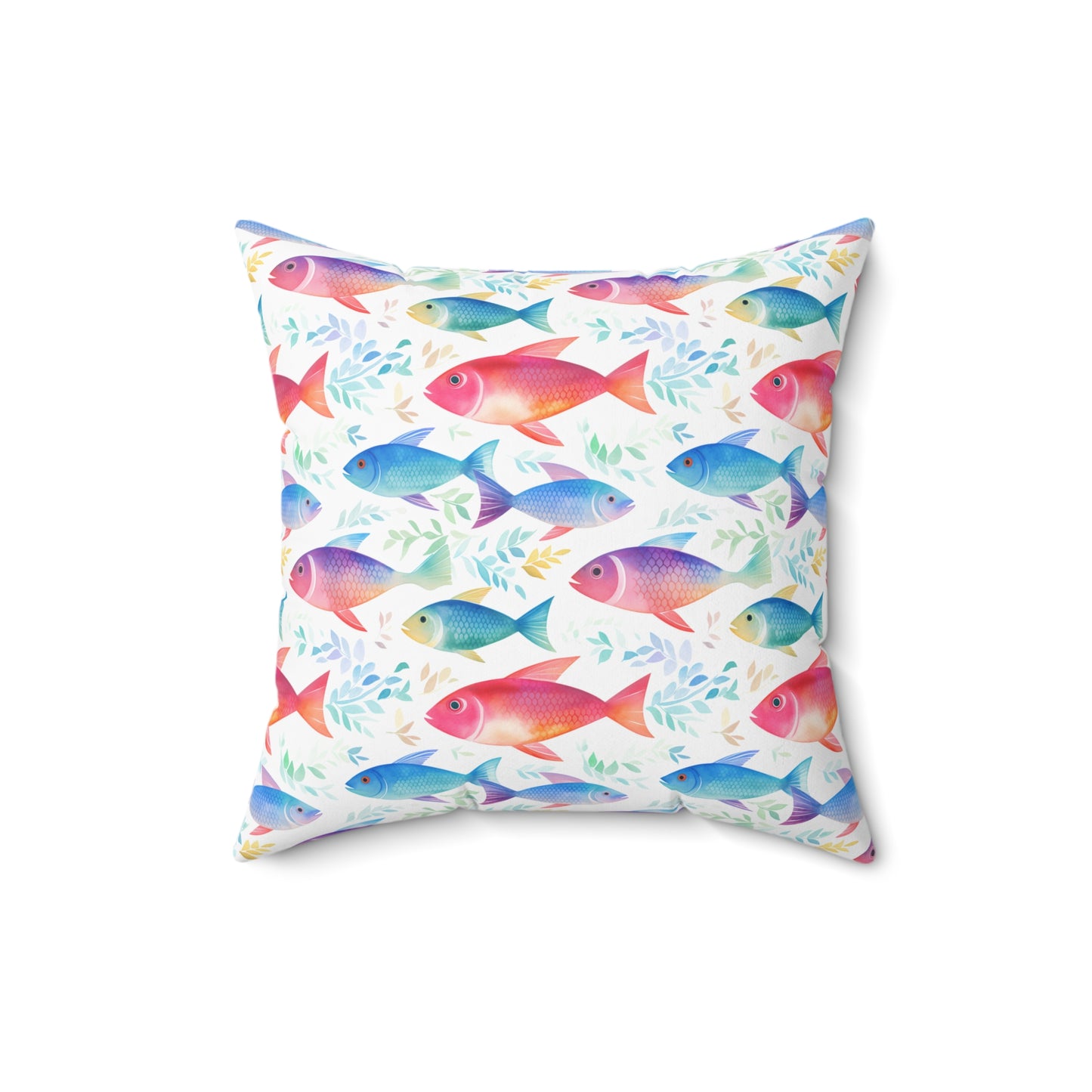 Fishing Enthusiasts Collection - Beautiful "Rainbow Fish" Elegant Watercolor Fish Pattern - Spun Polyester Square Pillow - Gift