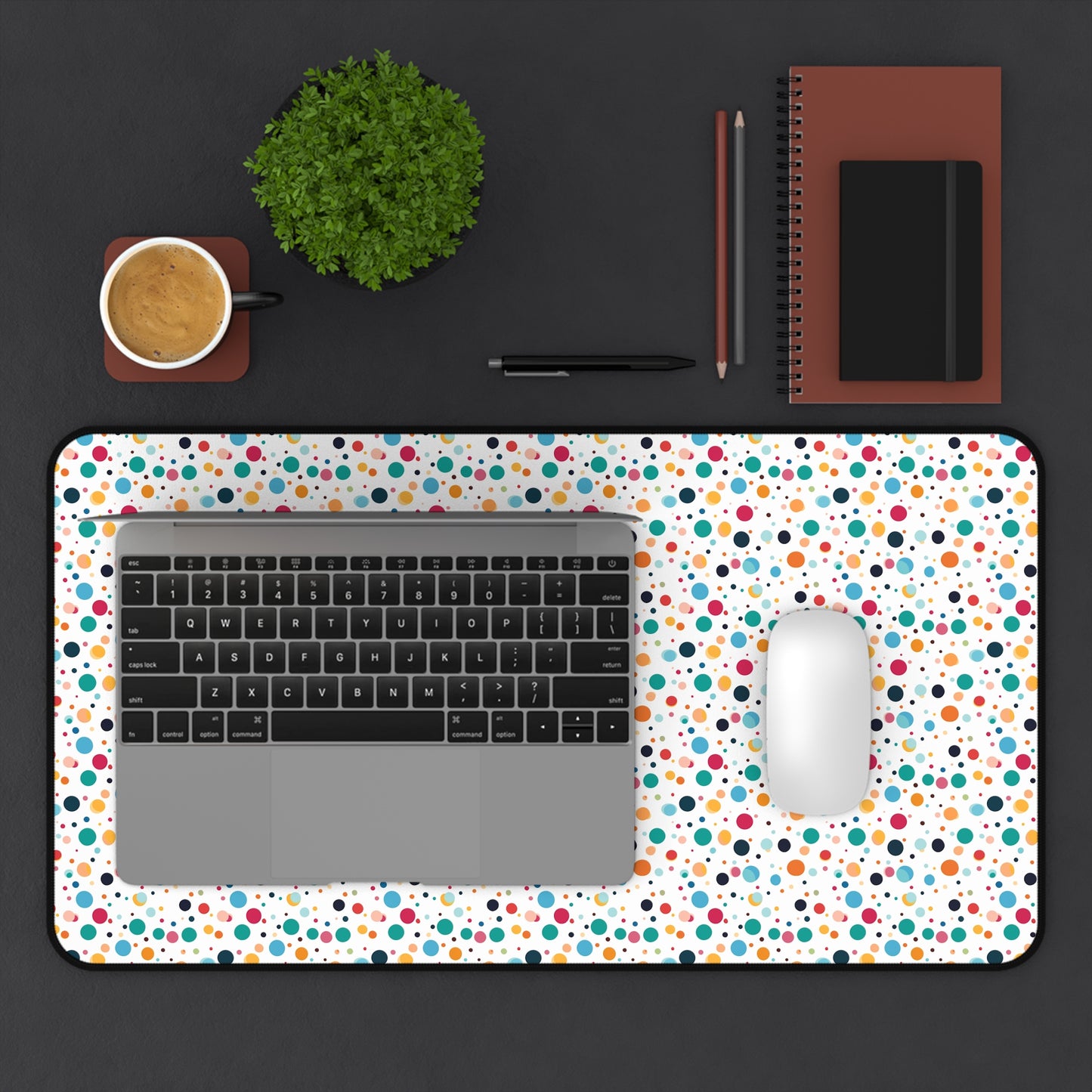 Playful Colorful Artistic Watercolor Dots Pattern Desk Mat