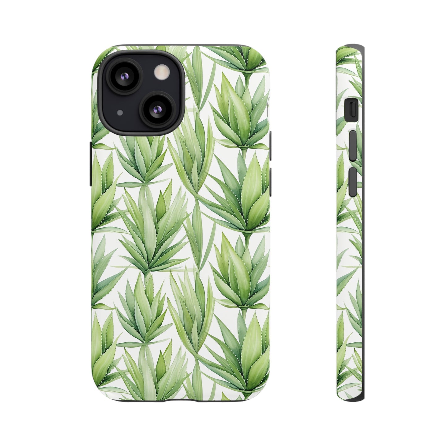 Gardening Collection - "Aloe Vera (Aloe Barbadensis)" Herbal Watercolor Plants Pattern -  iPhone 15, iPhone 14 and iPhone 13 Phone Case