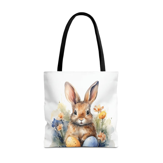 Happy Cute Easter Bunny / Rabbit Watercolor Design Tote Bag