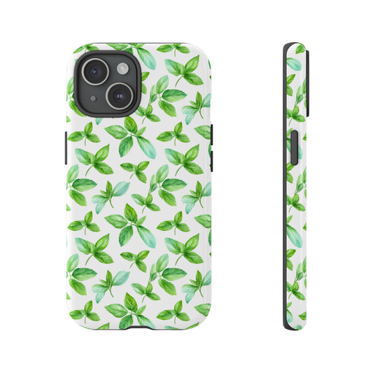 Gardening Lovers Collection - "Mint (Mentha spp.)" Herbal Watercolor Plants Pattern - iPhone 15, iPhone 14 and iPhone 13 Phone Case