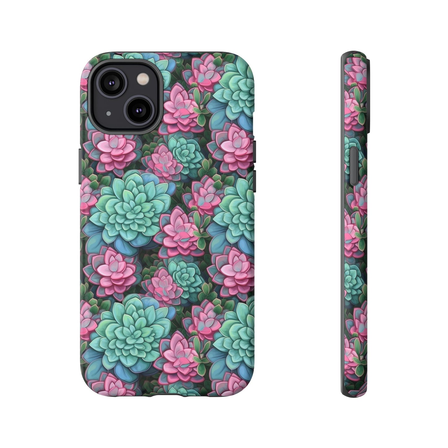 Gardening Lovers Collection - "Jade Plant (Crassula ovata)" Herbal Watercolor Plants Pattern - iPhone 15, iPhone 14 and iPhone 13 Phone Case