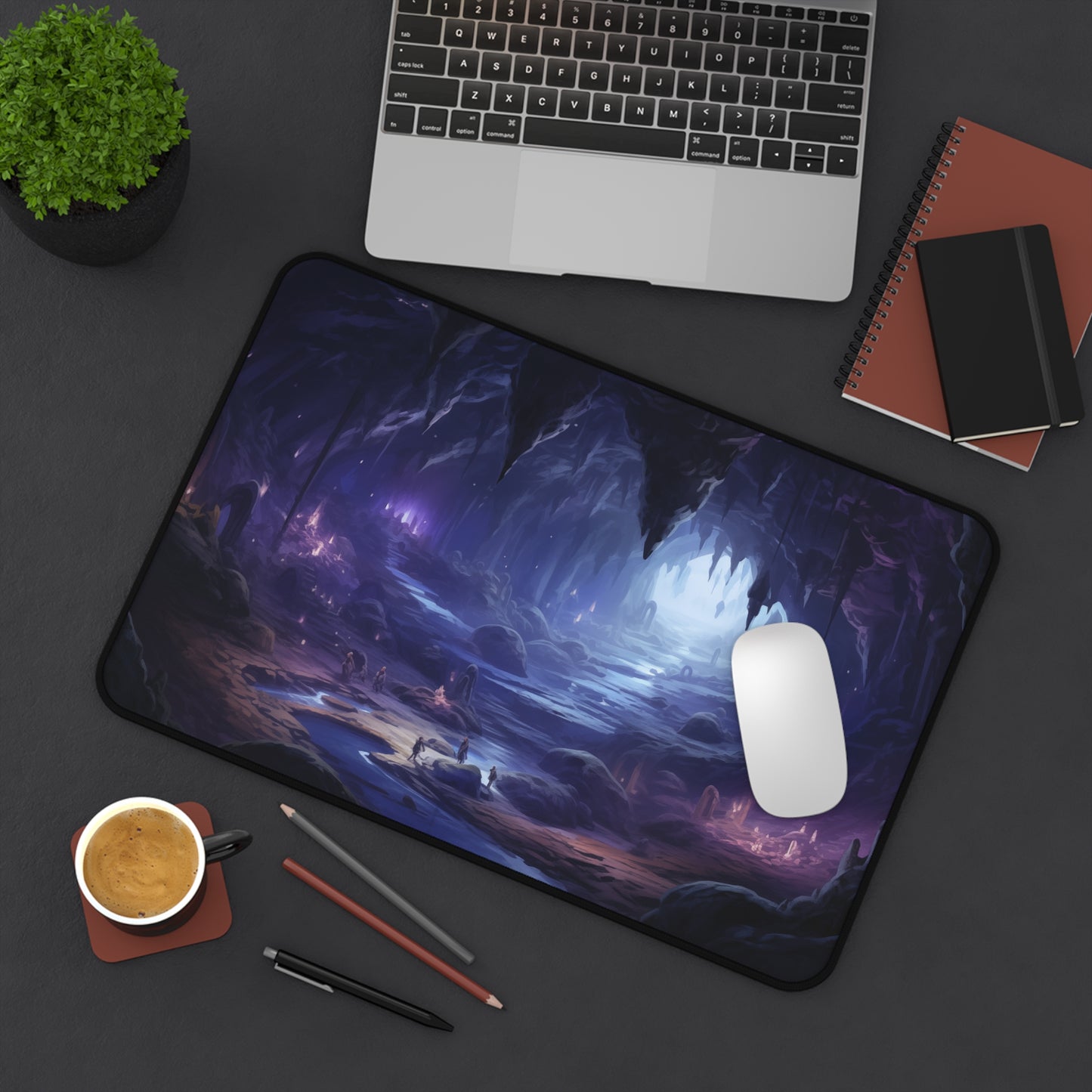 Epic Fantasy Friends Collection - "Cave of Flying Rocks" Watercolor Art Work Design - Neoprene Gaming Desk Mat / Cover