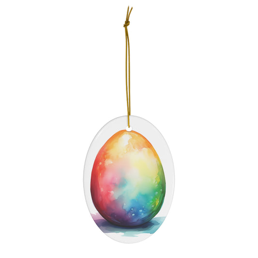 Happy Easter Egg Watercolor Design Ceramic Ornament, 1-Pack