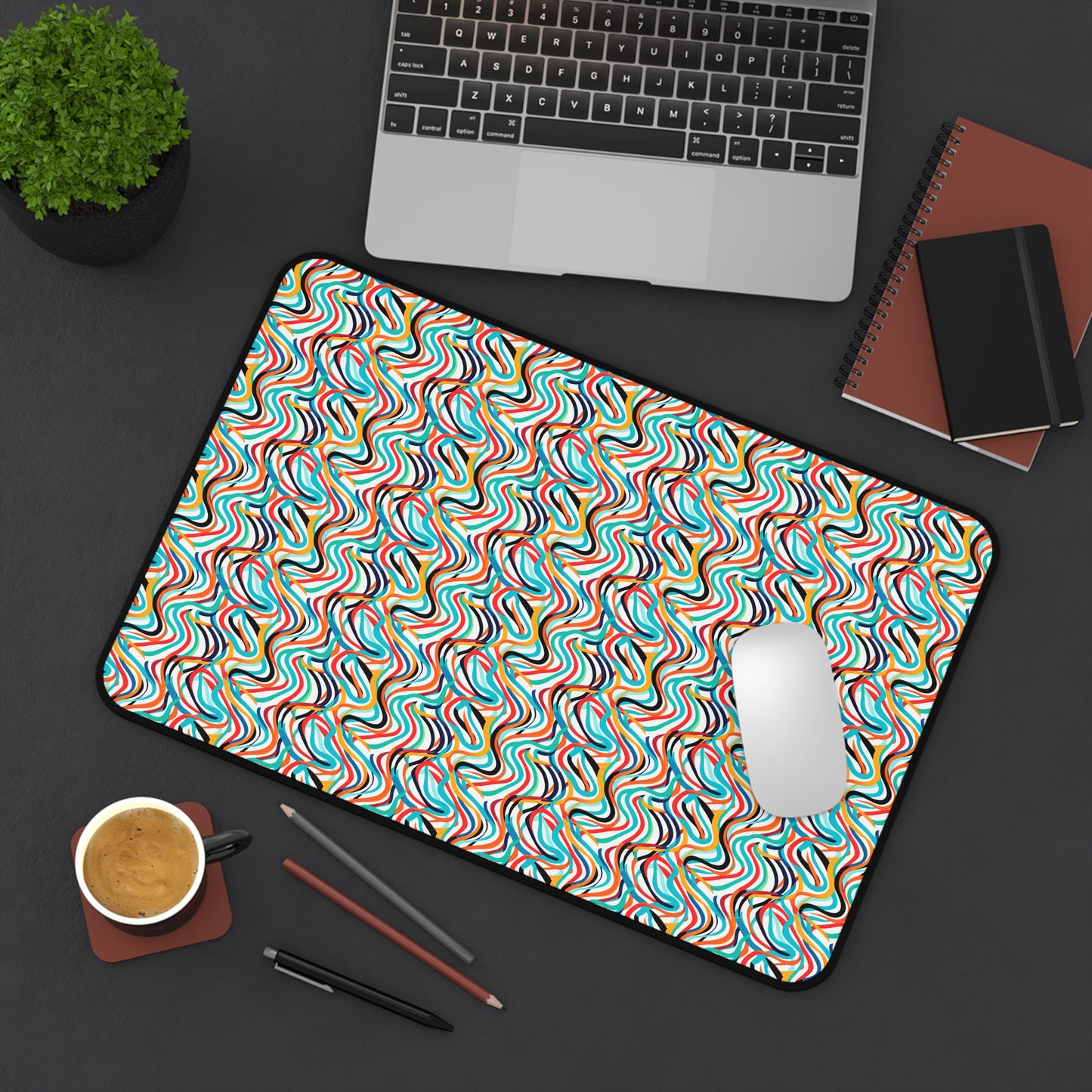 Colorful Artistic Round Rainbow Lines Pattern Desk Mat