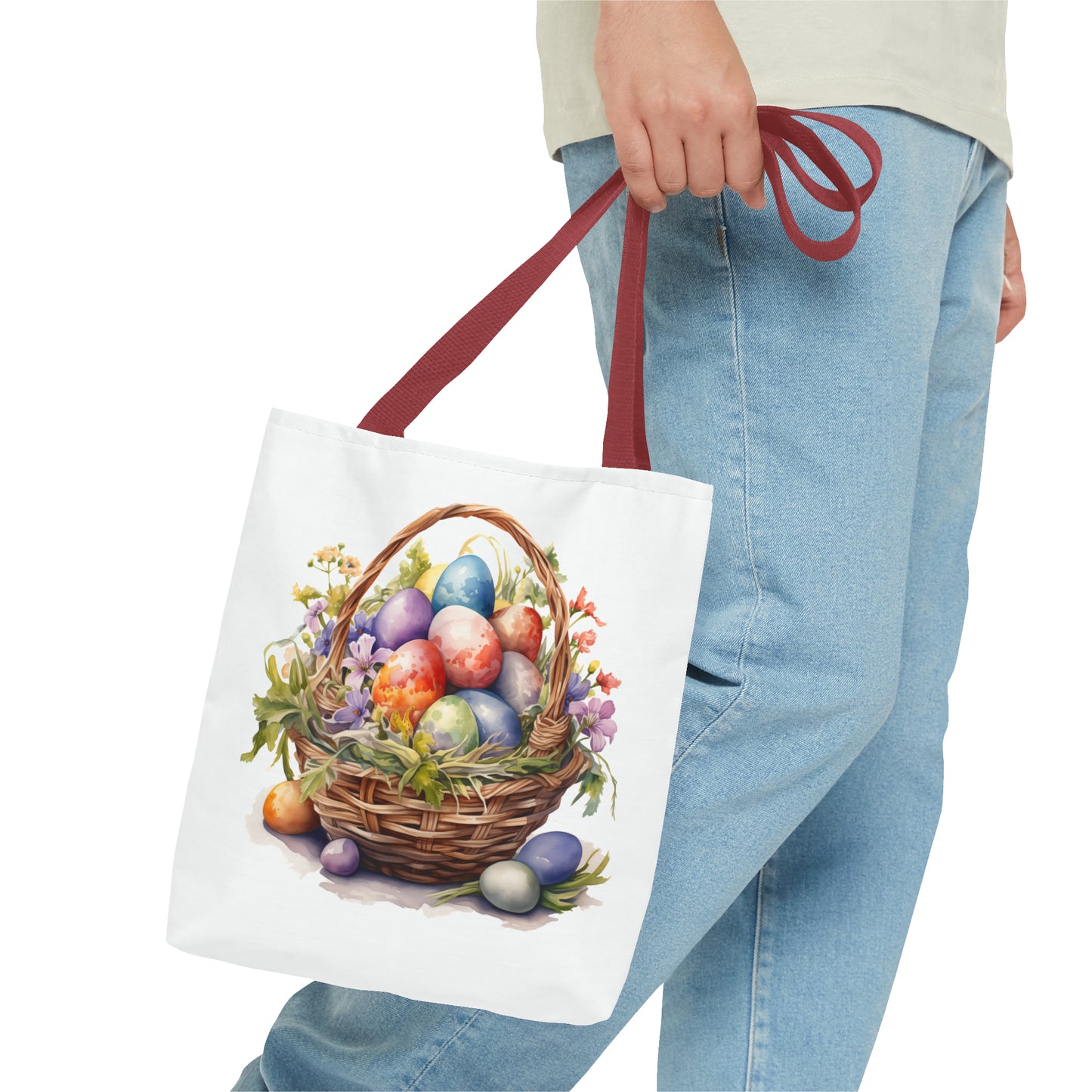 Happy Easter Basket / Egg Basket Watercolor Design Tote Bag